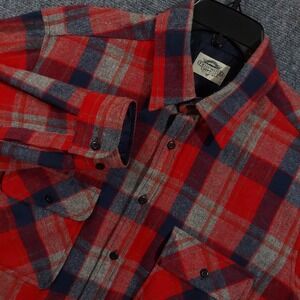 Fieldmaster Shirt Mens LT Red Plaid Wool Blend Flannel Lined Button Up Pockets